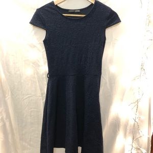 navy floral textured a-line dress